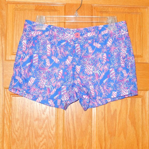 Lilly Pulitzer Shorts Walsh Cherry Bomb Red Pink White Blue Firecracker Shorts 2
